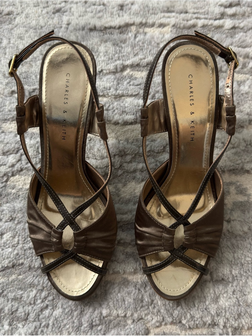 Charles & Keith Bronze Satin Slingback Heels